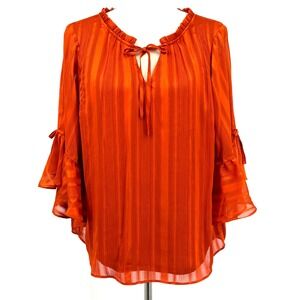 LC Lauren Conrad Womens Top M Orange‎ Fall Office Work Peasant Petal Sleeve NWT